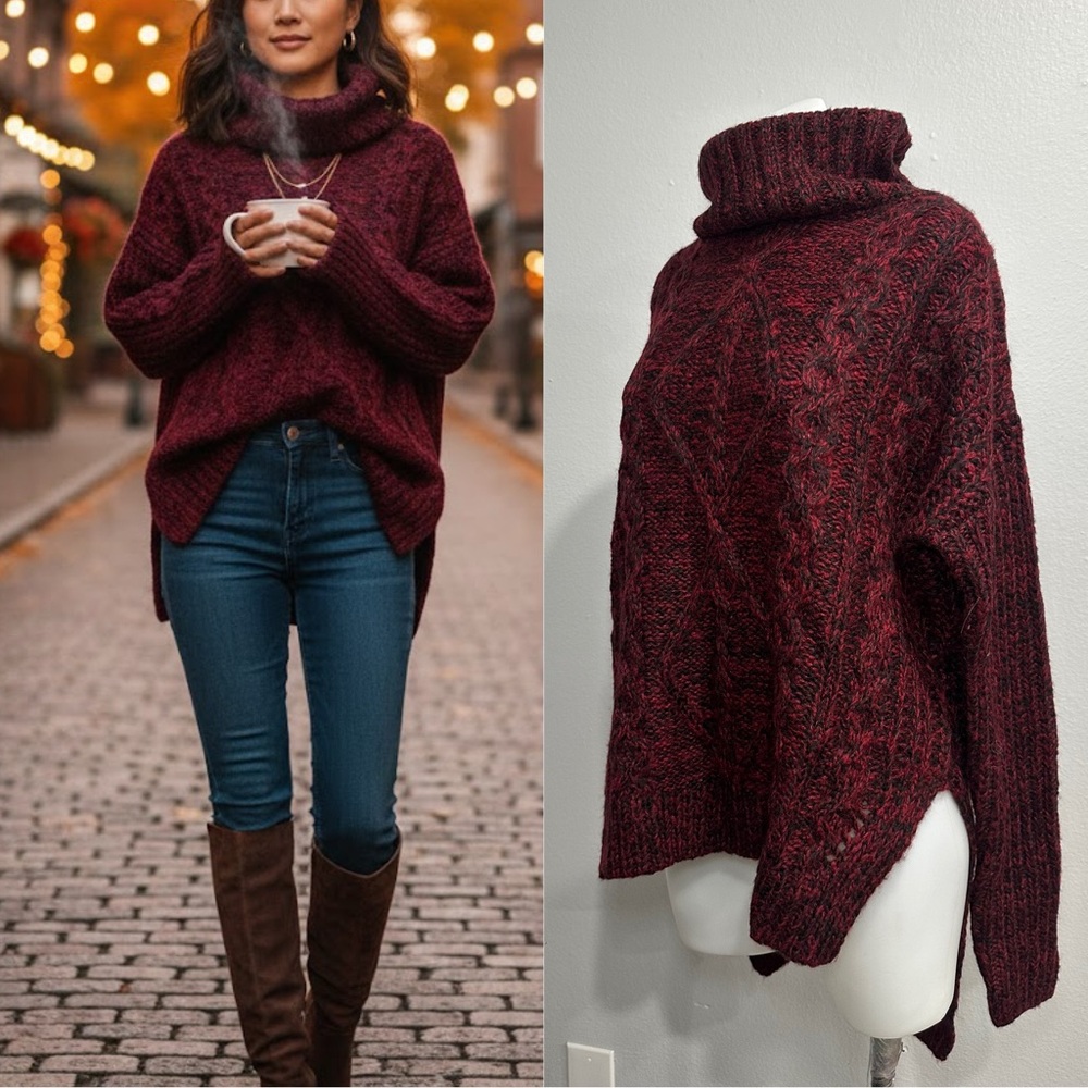 Solemio Red Cableknit Turtleneck Sweater